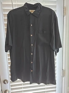 Men's Tommy Bahama Black 100% Silk Short Sleeve Button Up Shirt Size M - Picture 1 of 4