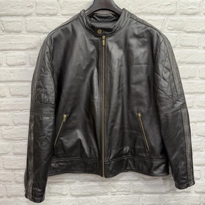 Wilsons Leather Moto Jacket Men 2X Motorcycle Biker Quilted Black Multi Zip Coat - Image 1 of 4