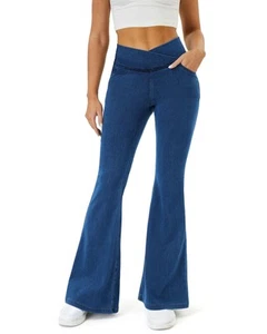 Bell Bottom Jeans for Women Trendy High Waisted Crossover Stretchy Jeans Flar... - Picture 1 of 6