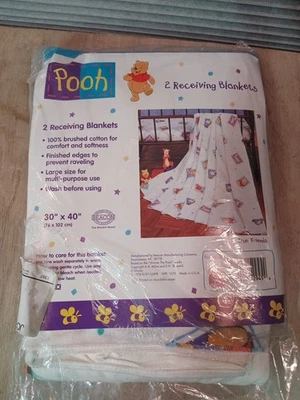 X2 Vintage Winnie The Pooh Receiving Blankets Knit 100% Cotton  - Image 1 of 4