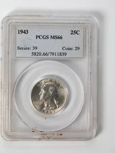 1943 PCGS MS66 WASHINGTON QUARTER SILVER 25c MS 66 - Picture 1 of 4