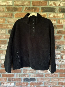 UGG Atwell Black Sherpa Half Snap Pullover Jacket Toggle Drawcord Hem Large - Picture 1 of 13
