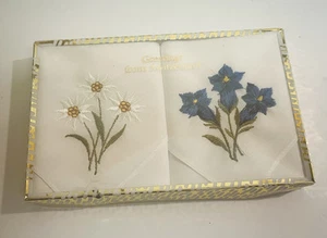 Two Sets Of Vintage Cotton Linen Embroidered Handkerchiefs In Box - Picture 1 of 5