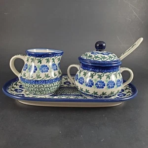 Lot de 5 pièces polish crème et sucre poterie polonaise unique peint à la main Pologne neuf avec étiquette - Photo 1/20