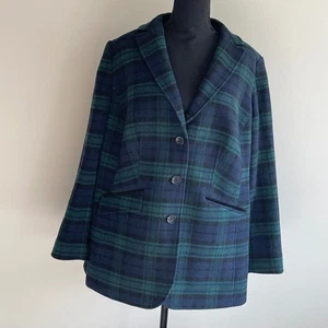 Talbots Plus karierter Blazer marineblau grün Damengröße 14 W Wollmischung Knopfleiste - Bild 1 von 10