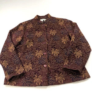Coldwater Creek PL Petite LG Embossed Brocade Button Jacket All Over Print Brown - Picture 1 of 8