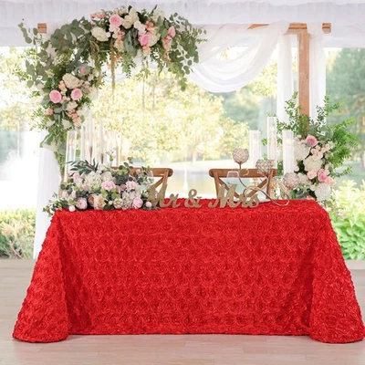 Red Tablecloth Rectangle Party Table Cloths 90x156 Inches Satin Floral Table ... - Image 1 of 4