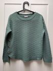 Ladies Fat Face Size 10 Texture Knit Green Jumper Side Seam Button Detail