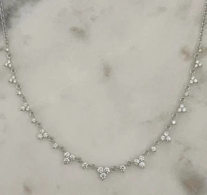 Collana stazione fidanzamento matrimonio tondo diamanti naturali 0,90 ct oro bianco 14 kt - Foto 1 di 13
