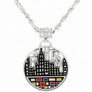 Brighton FASHIONISTA Silver City Chic Enamel Pendant LONG Necklace RT $64 - Picture 1 of 5