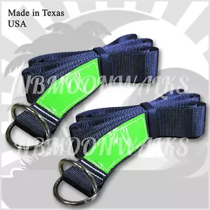 Set of 2 Bounce House Straps 2"x12' Long D-RINGS With Green Vinyl Label - Picture 1 of 2