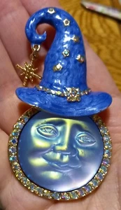 Seaview MOONFACE BROOCH PENDANT Wizards WITCHES Hat Fab Glam VINTAGE STYLE - Picture 1 of 12