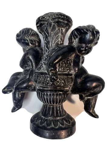 Vintage 2x Cherub Cast Metal Lamp Salvage replacement or Crafts Garden Statue Cover