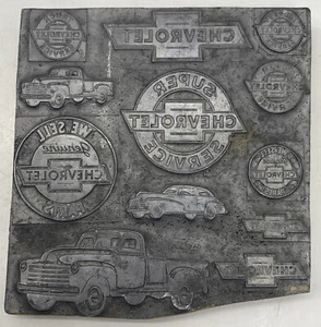 "Molto raro Chevrolet Piastra Stampa Blocco Letterpress Francobollo Vintage 5 3/4""x6""" - Foto 1 di 6