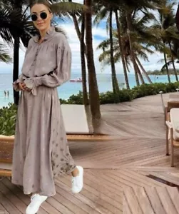 Sandra Mansour x H&M Long Jacquard-weave Taupe Kaftan DRESS sz XS Fits S M - Picture 1 of 12