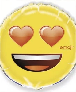 New 18" Emoji Heart Eyes Birthday Party Round Foil Mylar Balloon - Picture 1 of 4