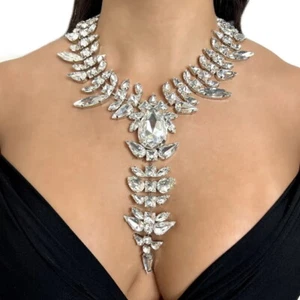 Damen Halskette Strass Tropfen Floral Luxus Sexy Taille Körper Kette 13019 - Bild 1 von 12