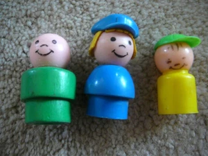 VINTAGE Little People Fisher Price Three People Figures - One Wood Body - Picture 1 of 2