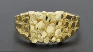 Real Solid 10K Yellow Gold Mens Nugget Square Ring 10.7mm ALL Sizes - Picture 1 of 4