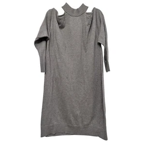 Torrid Gray Cold Shoulder Long Sleeve Sweater Dress Plus Size 1X Mock Neck Knit - Picture 1 of 5