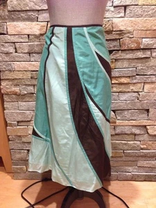 Neu ohne Etikett Nine West Seide Baumwolle Rock - geometrisches Muster - türkis - braun - Größe 12 - Bild 1 von 1