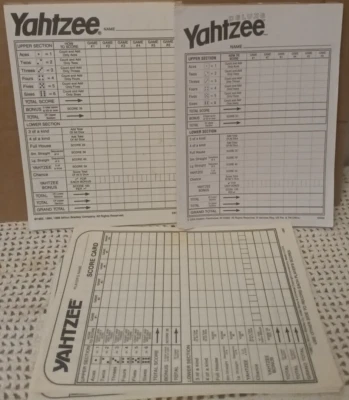 Yahtzee Score Cards Mixed Lot 1980 1996 Deluxe Yahtzee 2004 - Image 1 of 4