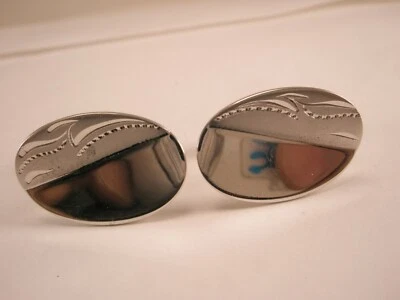 Engraved Matte & Polished Sterling Silver Vintage ANSON Cuff Links - Image 1 of 4