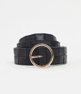 My Accessories London Curve Plus Size waist woven belt circle buckle black - Picture 1 of 3