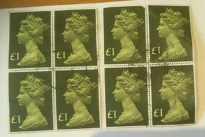 8 BRITISH £1 LARGE STAMPS 1980's - USED OFF PAPER IN 2 BLOCKS X 4 GOOD CONDITION - Picture 1 of 1