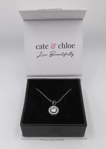 Cate & Chloe Blake 18K White Gold Plated Halo Pendant Necklace - Picture 1 of 16