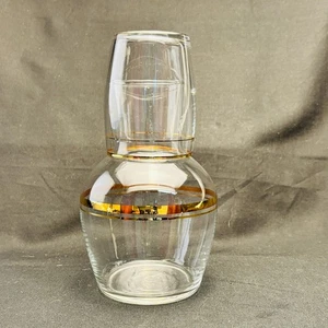 Set caraffa acqua e vetro vintage da comodino - Libbey - doppio bordo oro - Foto 1 di 7