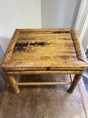 Vintage 1960s Tortoise Shell/Burnt Bamboo Plant Stand, Footstool or Small Table. - Image 1 of 4
