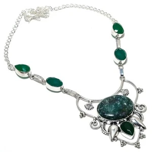 Natural Ruby Fuchsite Gemstone 925 Sterling Silver Jwelery Necklace Sz 18'' - Picture 1 of 1