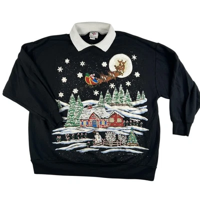 Sudadera Vintage NutCracker Mujer 20 Negra Navidad Santa Village Años 90 Foto 1 de 4