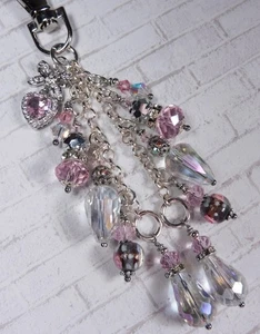Couquette Pink Silver Purse Charm Bag Clip Crystal Glass Rhinestone Handmade New - Picture 1 of 5