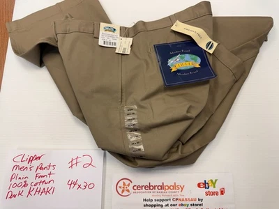 Pantalones de vestir para hombre Clipper delanteros lisos - caqui - sin arrugas - 44x30 - nuevos con etiquetas - #2 Foto 1 de 4