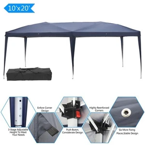 New 10'X 20'EZ POP UP Gazebo Wedding Party Tent Folding Canopy Carry Bag Blue - Picture 1 of 8