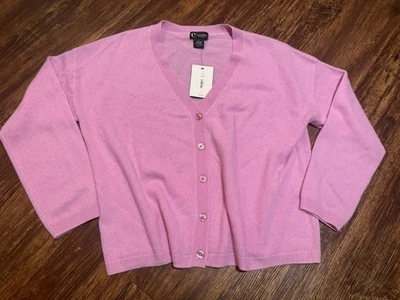 C by Bloomingdale's Cashmere Long Sleeve V-Neck Cardigan Women's L Rose Quartz - Image 1 of 4