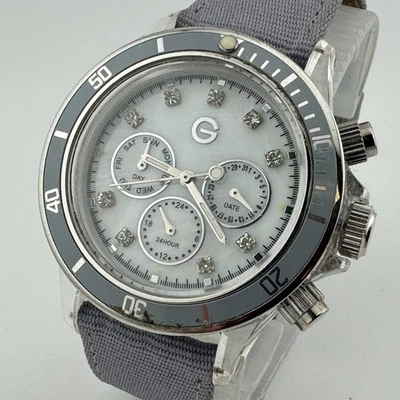 Gossip Quartz Watch Unisex Clear Gray Rotating Bezel Day Date Analog New Battery - Image 1 of 4