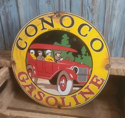 Винтажная металлическая табличка с надписью Conoco Gasoline фарфор - Изображение 1 из 2