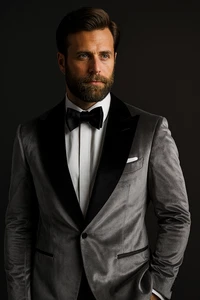 Men's Grey Velvet Dinner Jacket – Double-Breasted Formal Blazer for Party - Picture 1 of 6