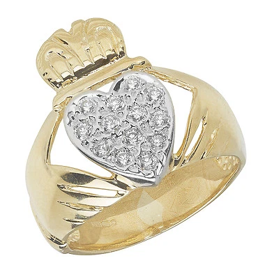 Anillo Claddagh de oro amarillo de 9 quilates para caballeros piedras preciosas totalmente sello Foto 1 de 2