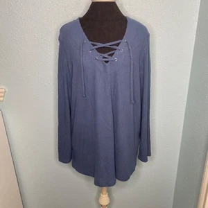 New Philosophy Women Plus Size 1X Blue Long Sleeve V-Neck Soft Shirt Blouse - Picture 1 of 12