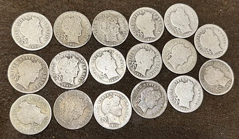 👉LOT OF 17 BARBER DIMES 1900-1916 Cover