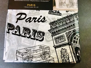 TENDA DOCCIA NERA PARIGI PEVA TORRE EIFFEL BAGAGLI MODA PANETTERIA FRANCESE - Foto 1 di 12