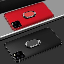 For iPhone 11 12 Pro Max Luxury Slim Matte Case Ring Holder Stand Rubber Cover