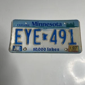 Minnesota License Plate # EYE 491 2007 Sticker Blue White - Picture 1 of 10