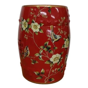 Red Oriental Chinese Ceramic Porcelain Stool Side Table Plant Stand Floral 45cm - Picture 1 of 2