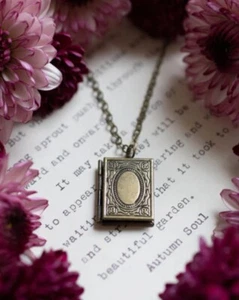 Vintage Style Bronze Book Locket Necklace Functioning Photo Album Picture NEW - Picture 1 of 6