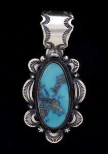 Natural Ithaca Peak Turquoise Pendant By Navajo Artist Gilbert Tom - Picture 1 of 3
